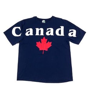 VTG 90s Canada Maple Leaf Waves Spell Out T Shirt Men's XL Navy